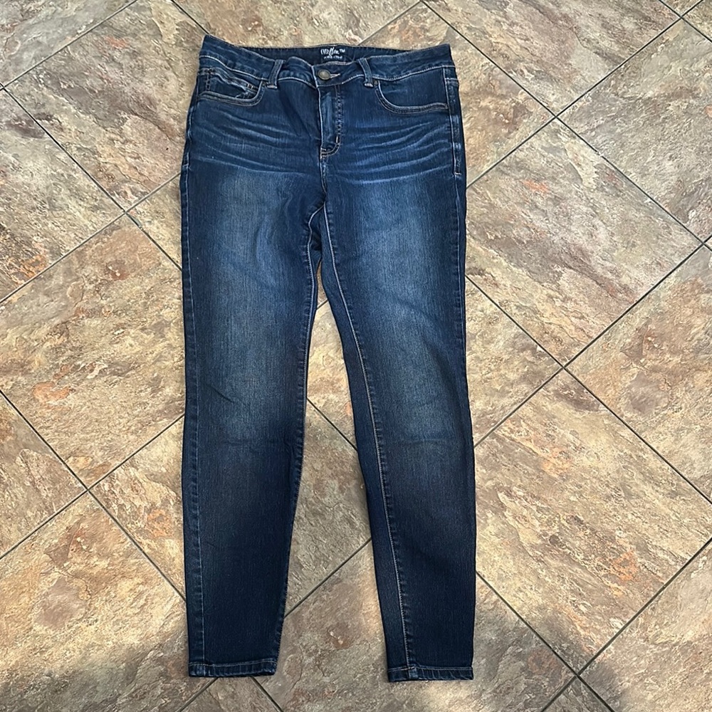 Maurices Blue Skinny Jeans with Distressed Details